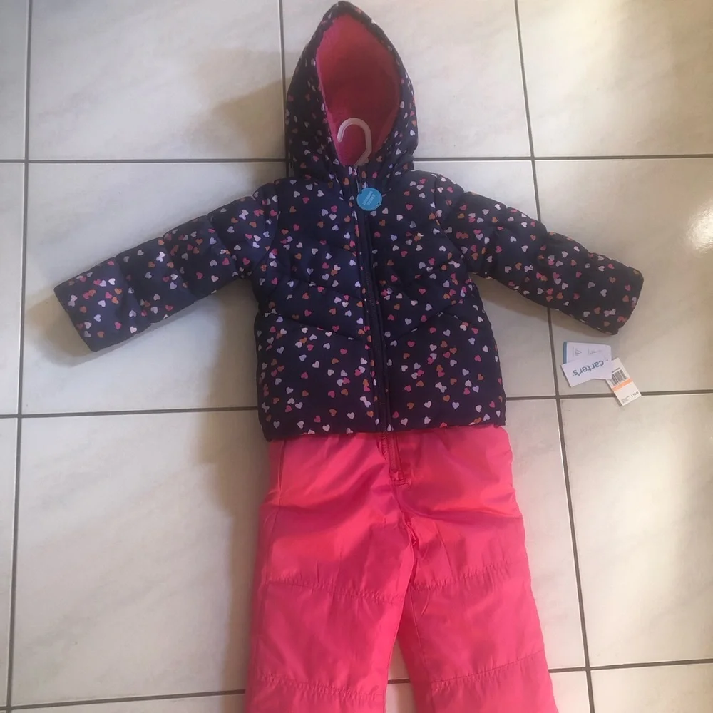 Carter's 2 piece snowsuit. Girls. Winter coat and  snow bib overalls. Size: 4